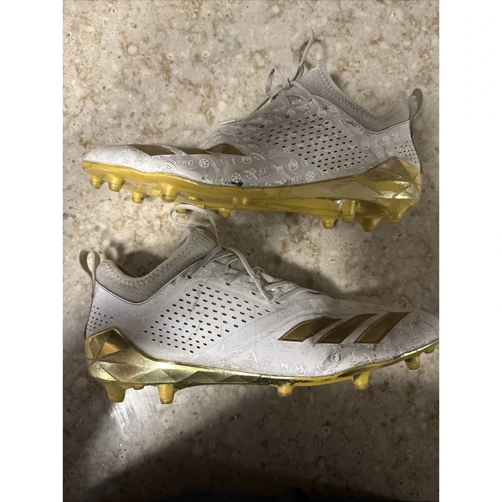 Size 12 Adidas Adizero White Metallic Gold Football Cleats